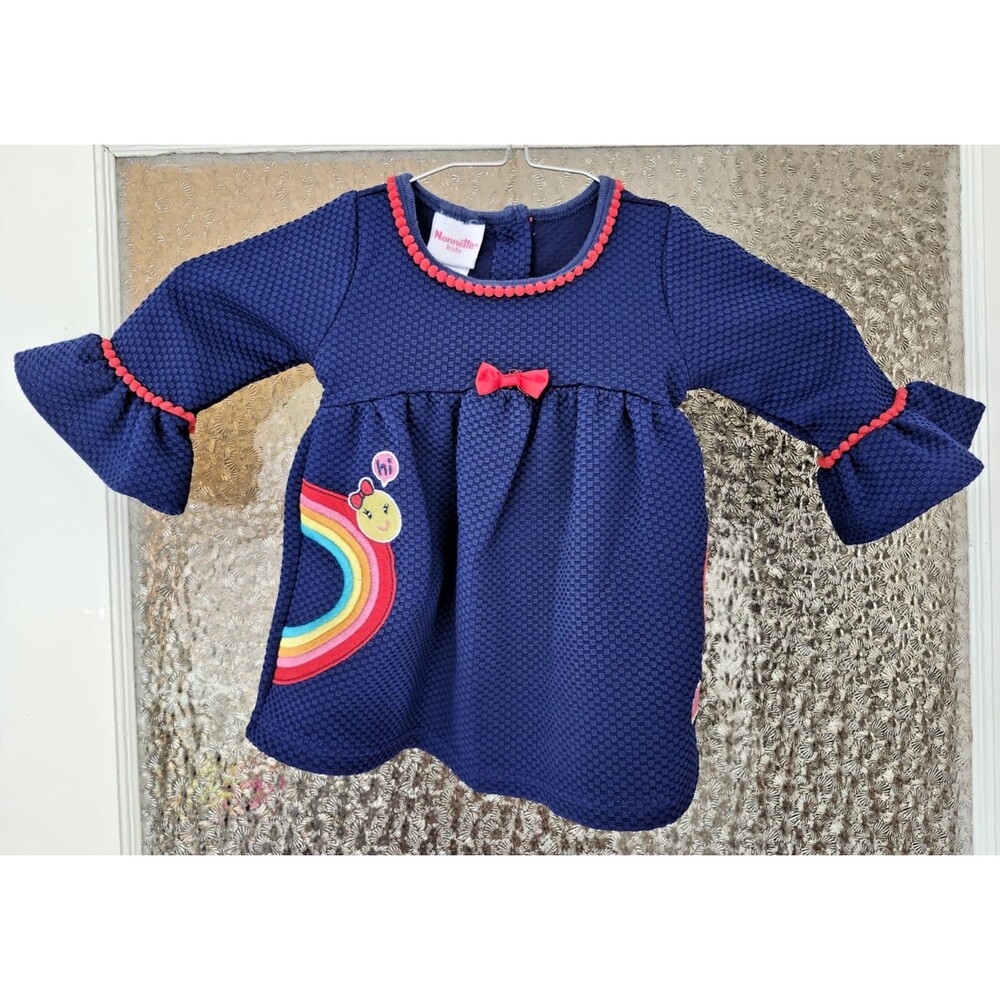 Nannette Kids Girls Top 24M • Navy Knit Long‎ Sleeve • Rainbow Cute Playwear
